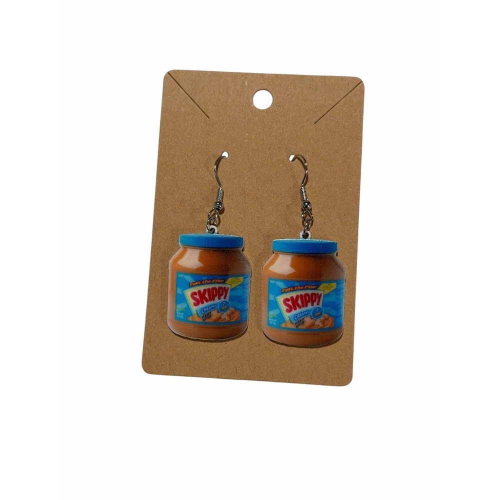 NEW Novelty Fashion‎ EARRINGS peanut butter jar food